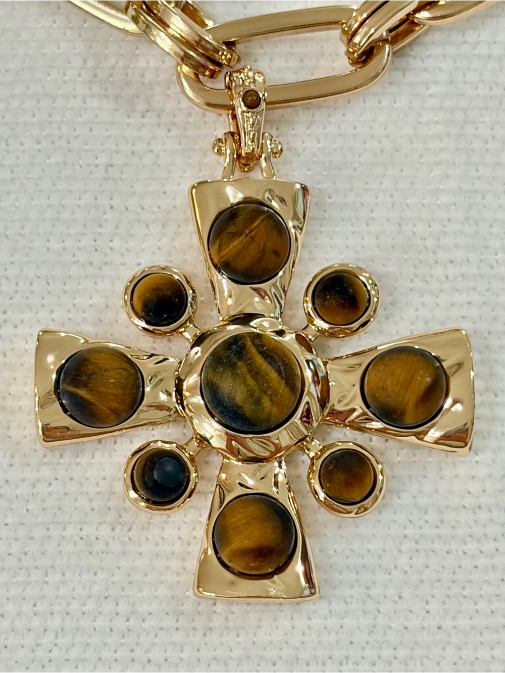NEW Original Gold Toned Link Necklace w/ Tiger Eye Pendant 17” + 3” extender - Picture 2 of 4